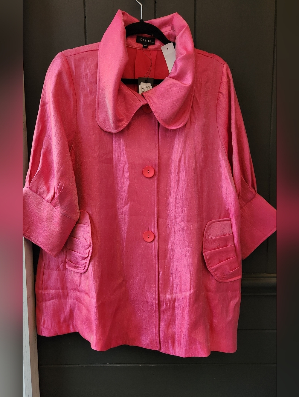 Damee Metallic Pink Coat with Large Rounded Collar